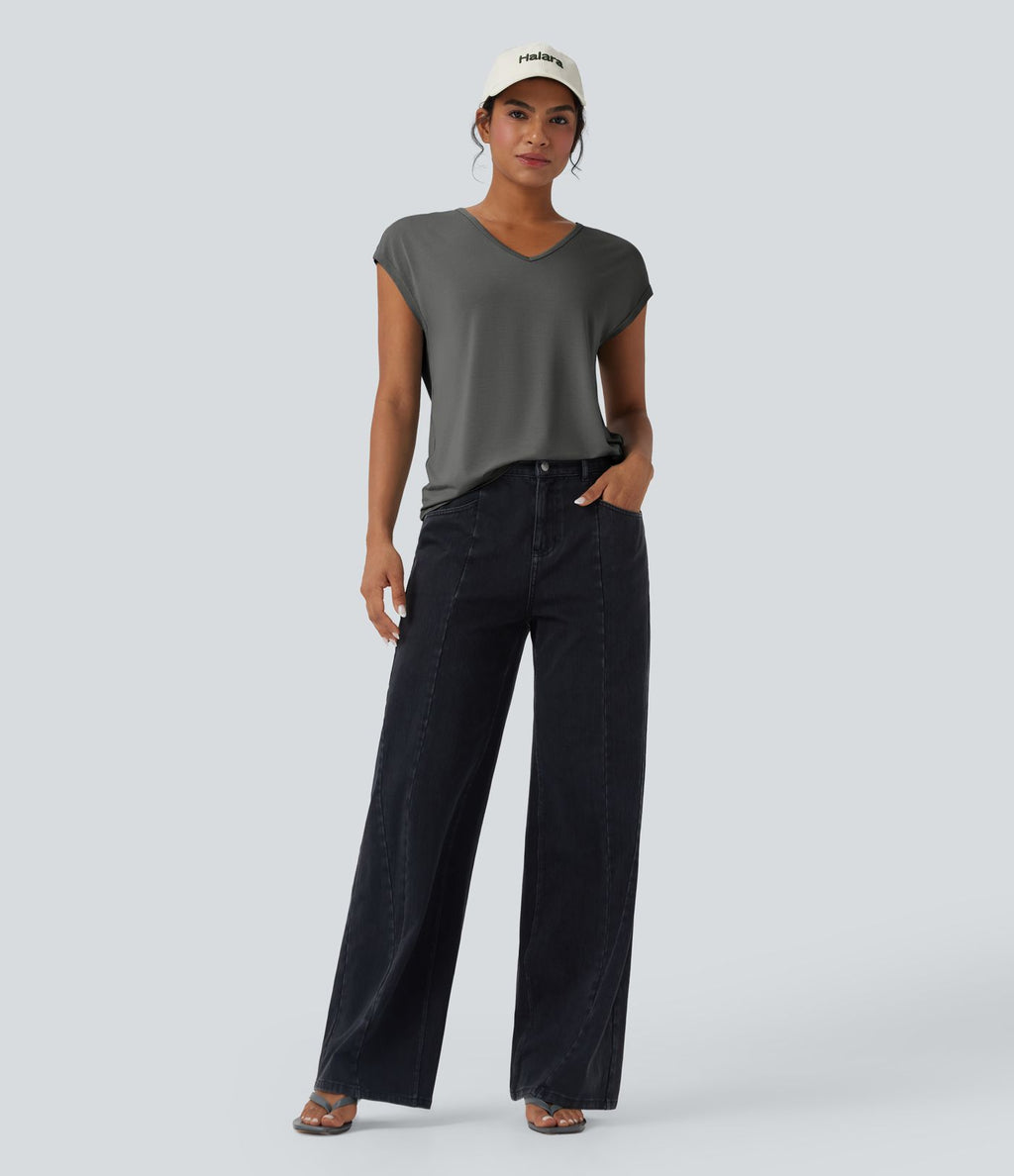 T-shirt casual col V manches courtes