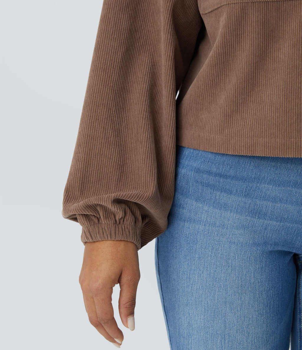 Veste décontractée en velours côtelé à col, boutonnage, manches longues et poches poitrine