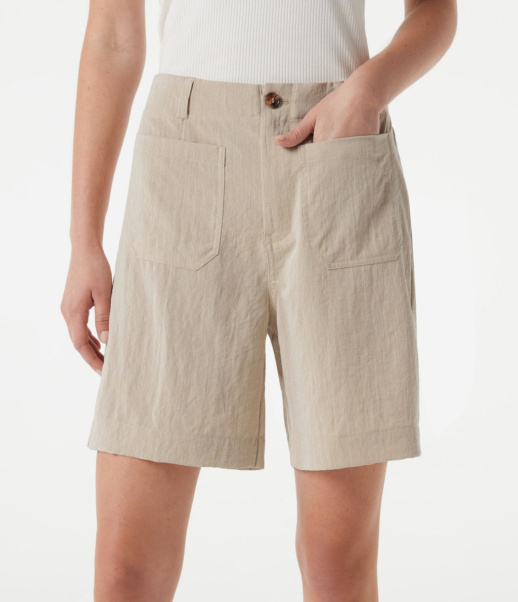 Short casual taille haute toucher lin 17,5 cm avec poches
