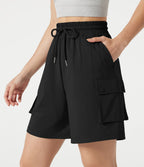 Short cargo bermuda de sport taille haute à cordon de serrage avec poches