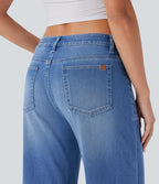 Jean bootcut délavé Halara Flex™ taille basse à poches multiples et fermeture zippée