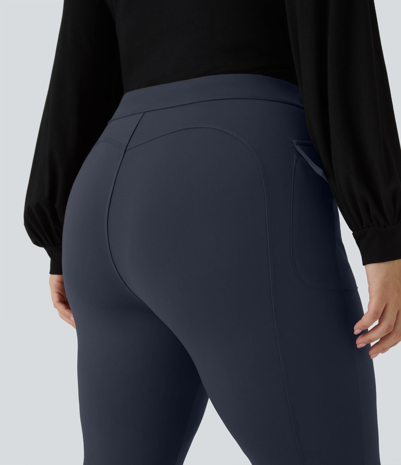 Pantalon cargo évasé taille haute grande taille avec poches à rabat latérales