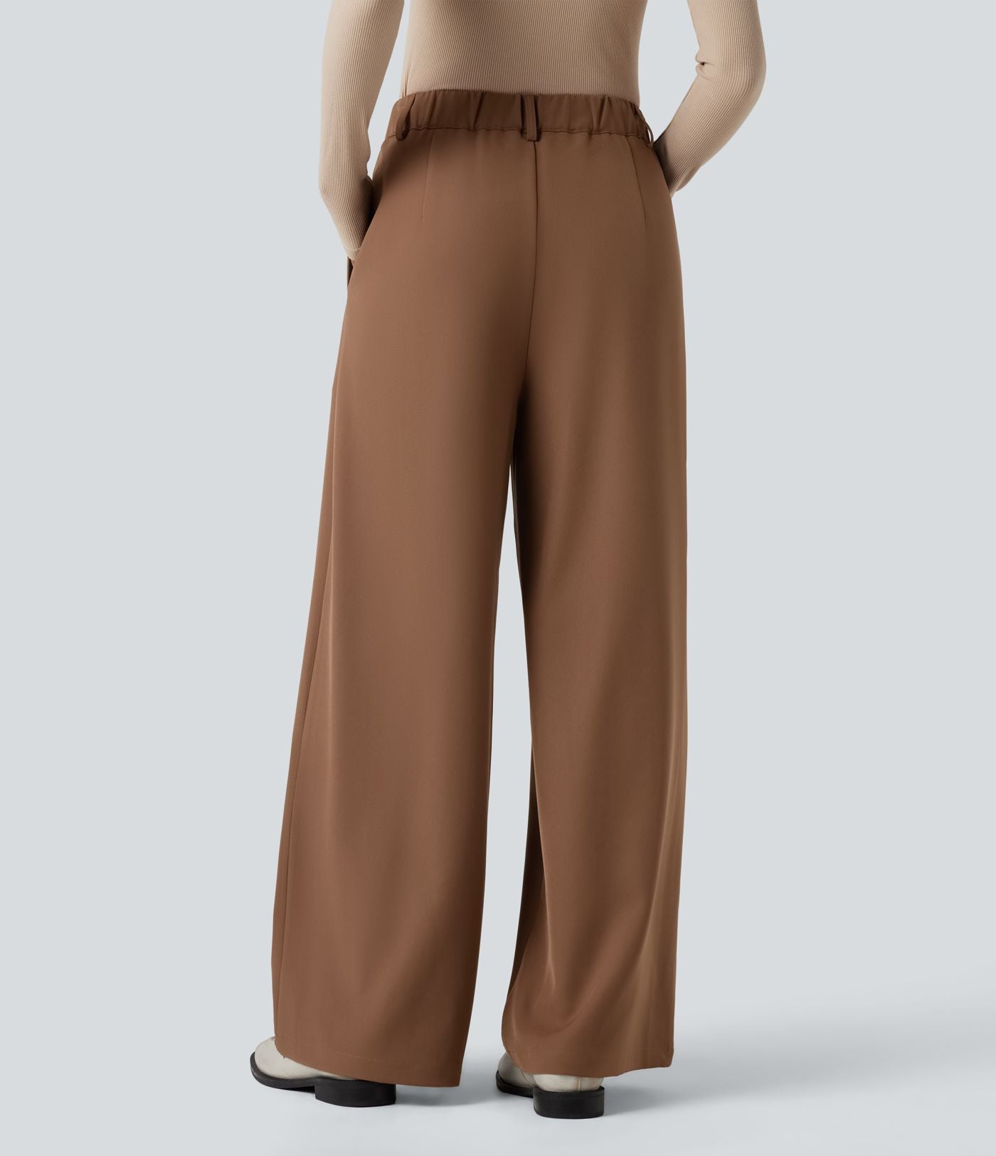 Pantalon tailleur large, taille haute, à poches