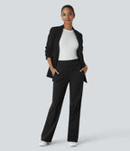 Pantalon tailleur évasé taille mi-haute Halara Flex™ DayStretch avec zip latéral et poches