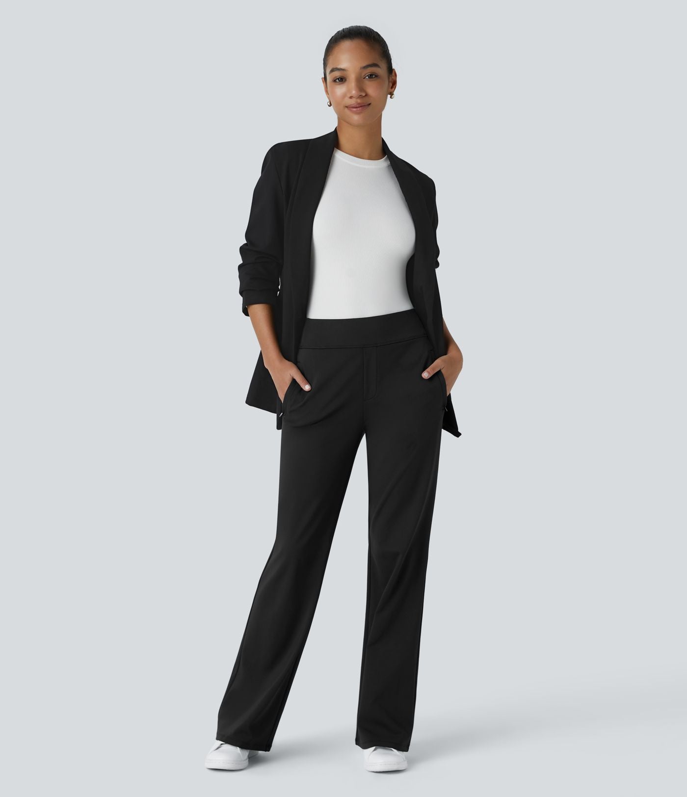 Pantalon tailleur évasé taille mi-haute Halara Flex™ DayStretch avec zip latéral et poches