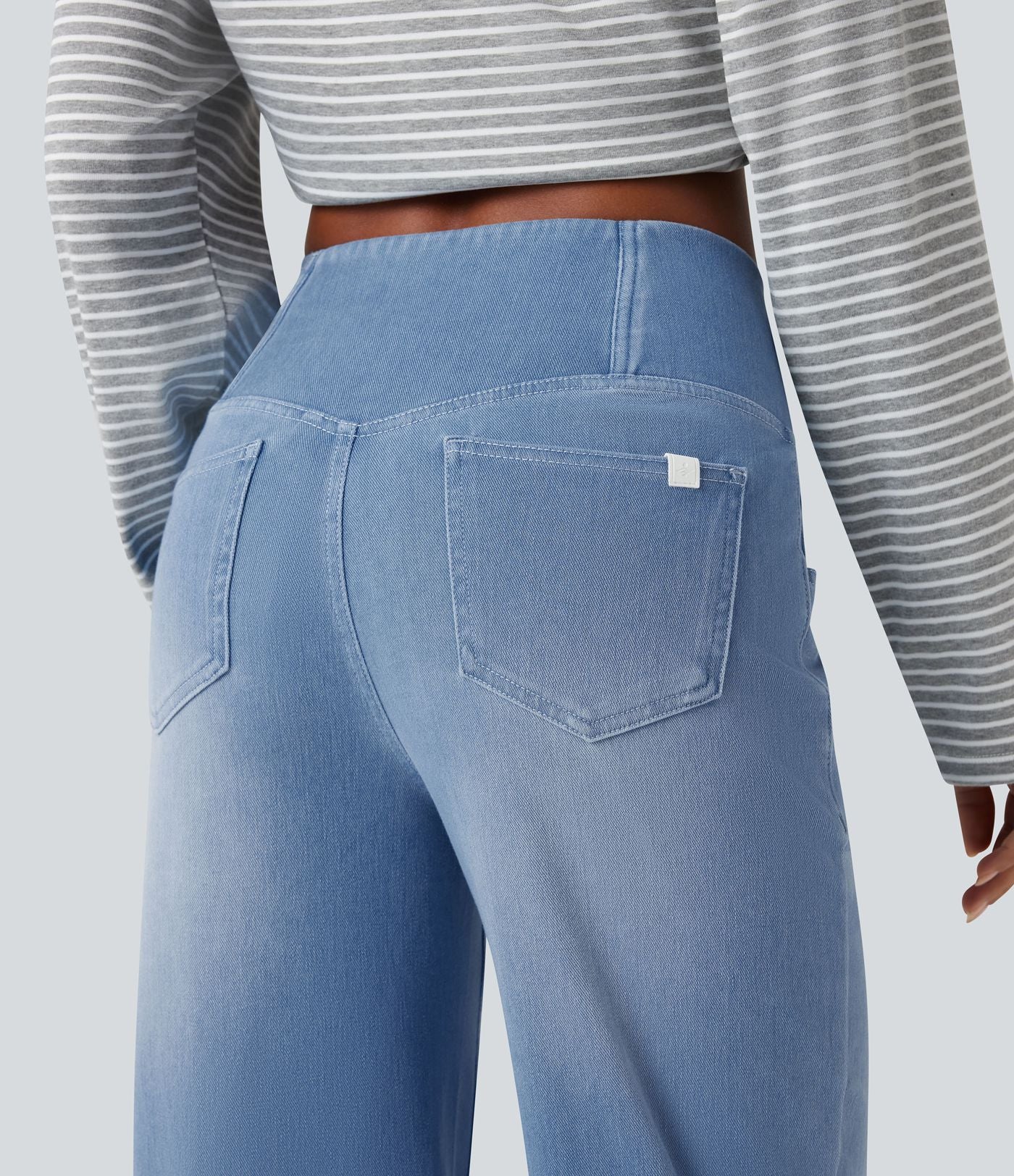 Jean droit décontracté croisé gainant taille haute avec poches Halara Flex™