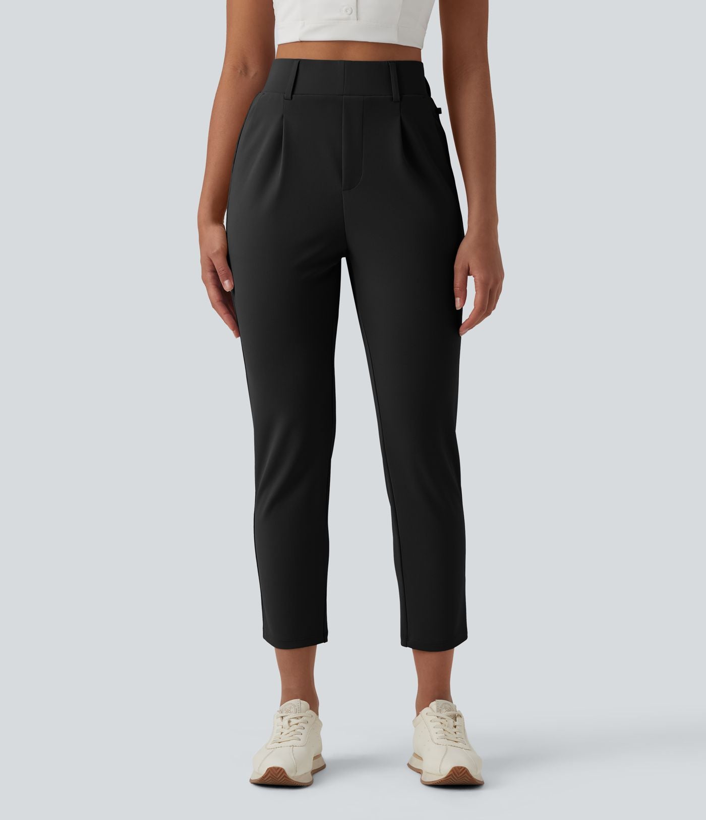 Pantalon de golf fuselé crêpe taille haute avec poches