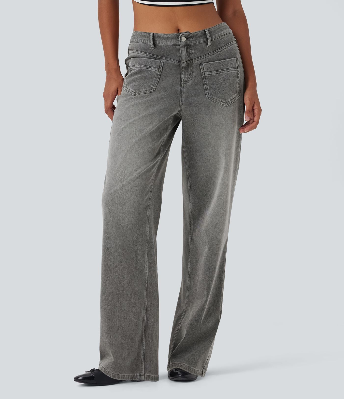 Halara Flex™ Jean coupe droite décontracté taille mi-haute avec poches