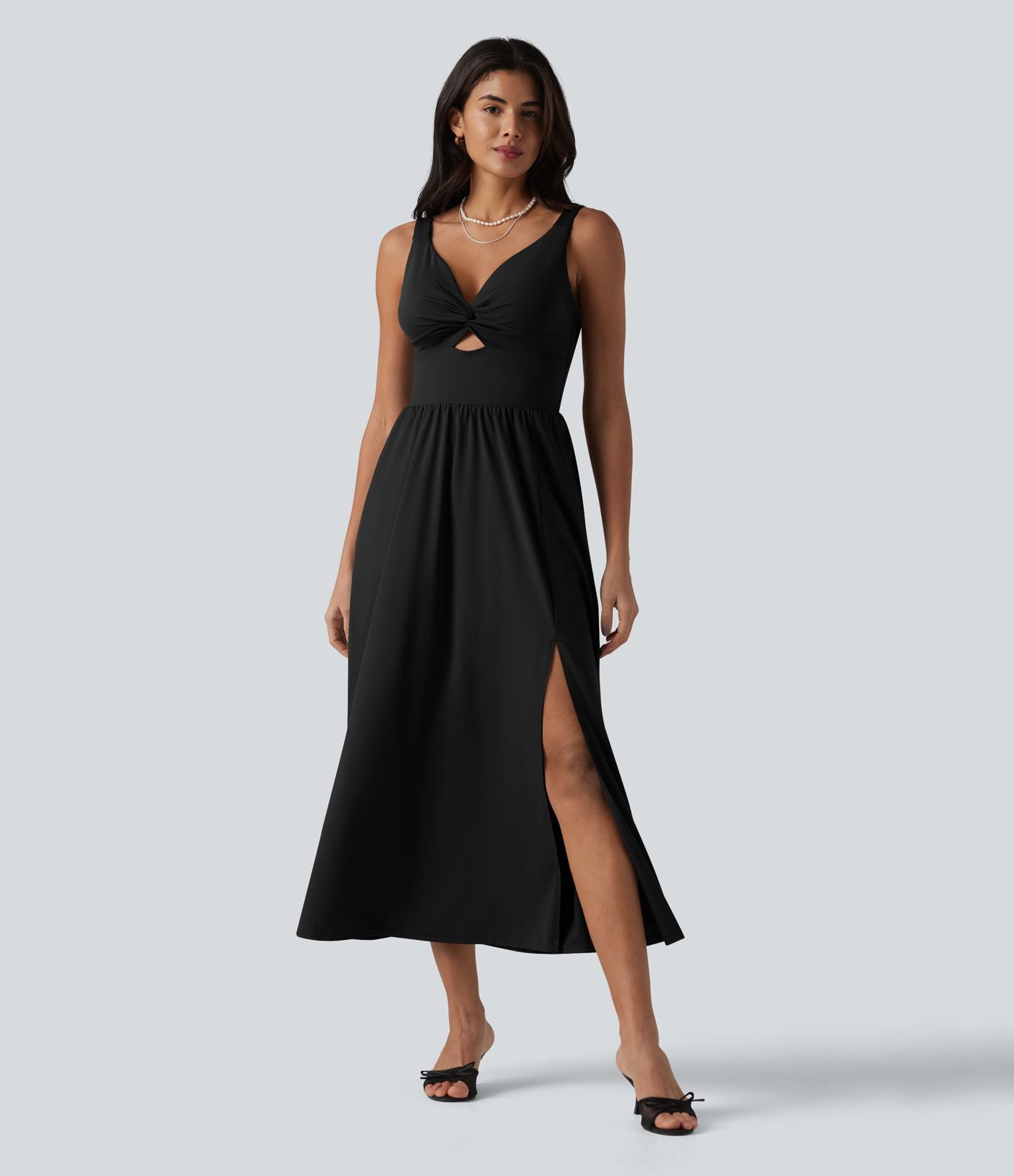 Robe midi SoftlyZero™ Airy effet frais InstantCool sans manches col V avec coques intégrées non amovibles et poches, bonnets E-G