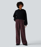 Pantalon léopard velours côtelé imprimé coupe droite mop taille haute avec poches
