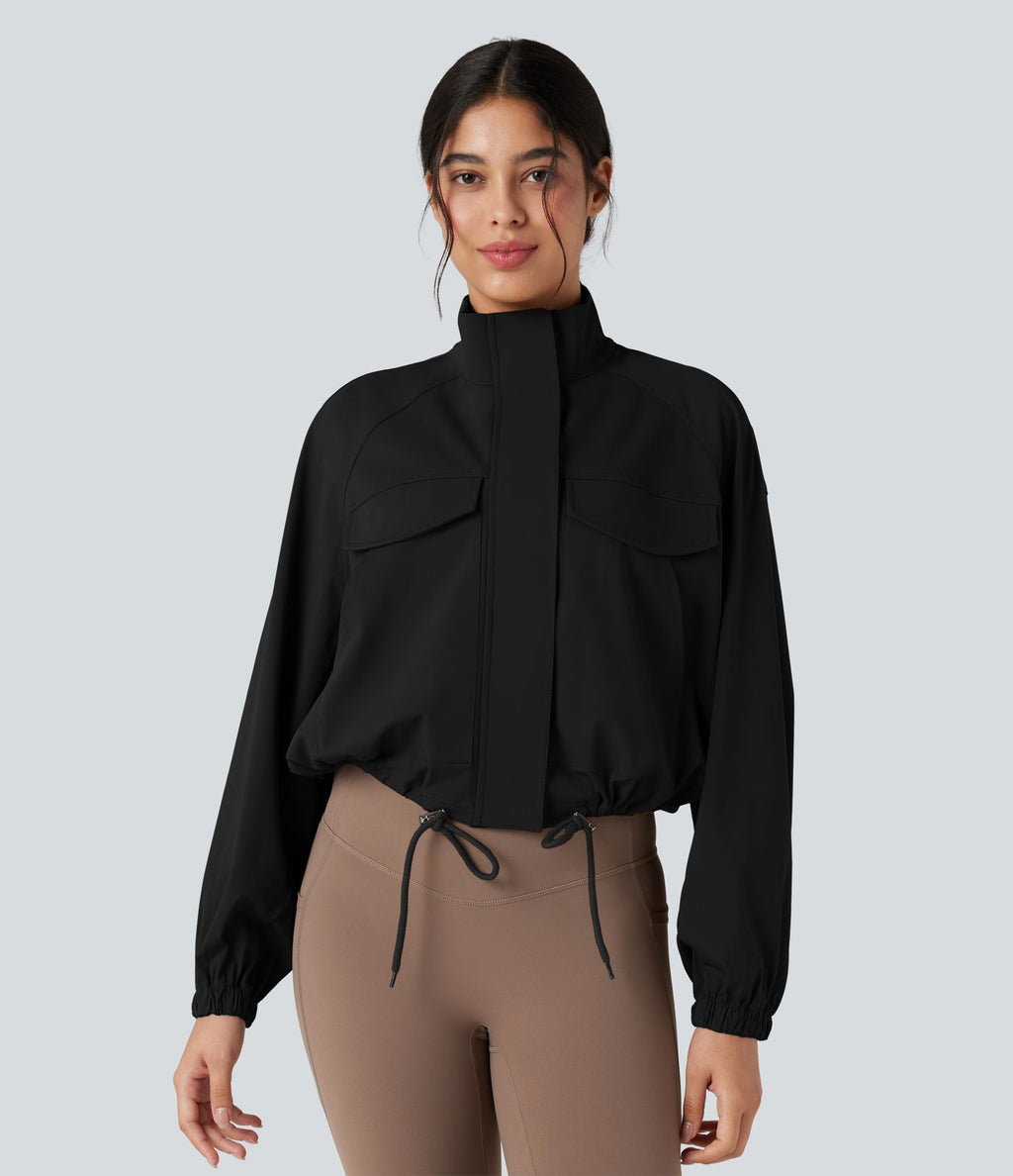 Veste de sport col montant à manches longues avec cordon de serrage et poches