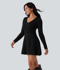 Robe pull courte col V manches longues