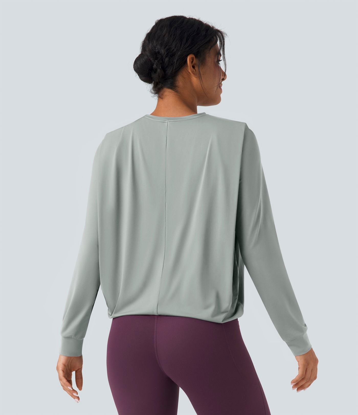 Haut de sport yoga col rond manches longues froncé - UPF50+
