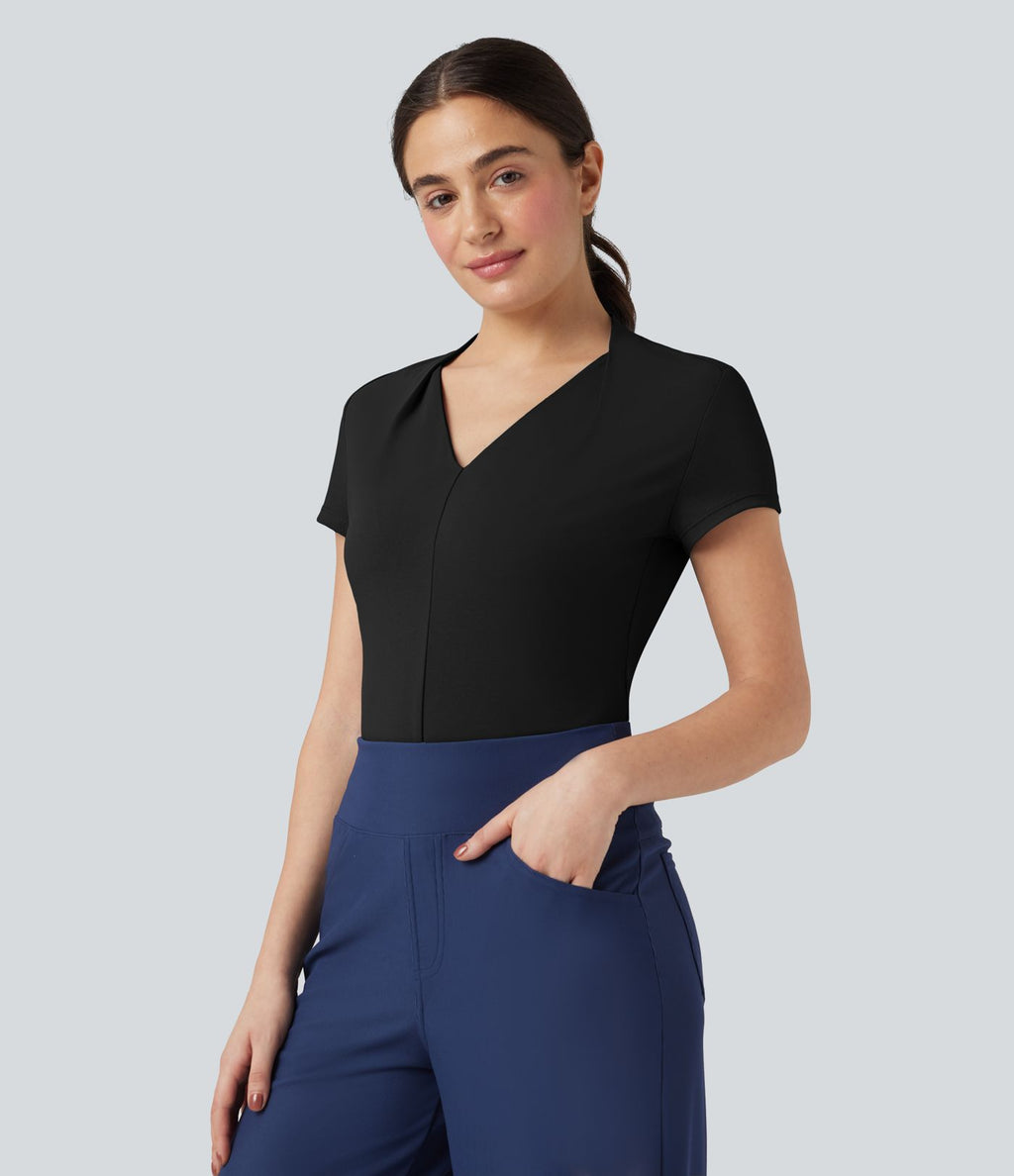 Haut tailleur col V manches courtes