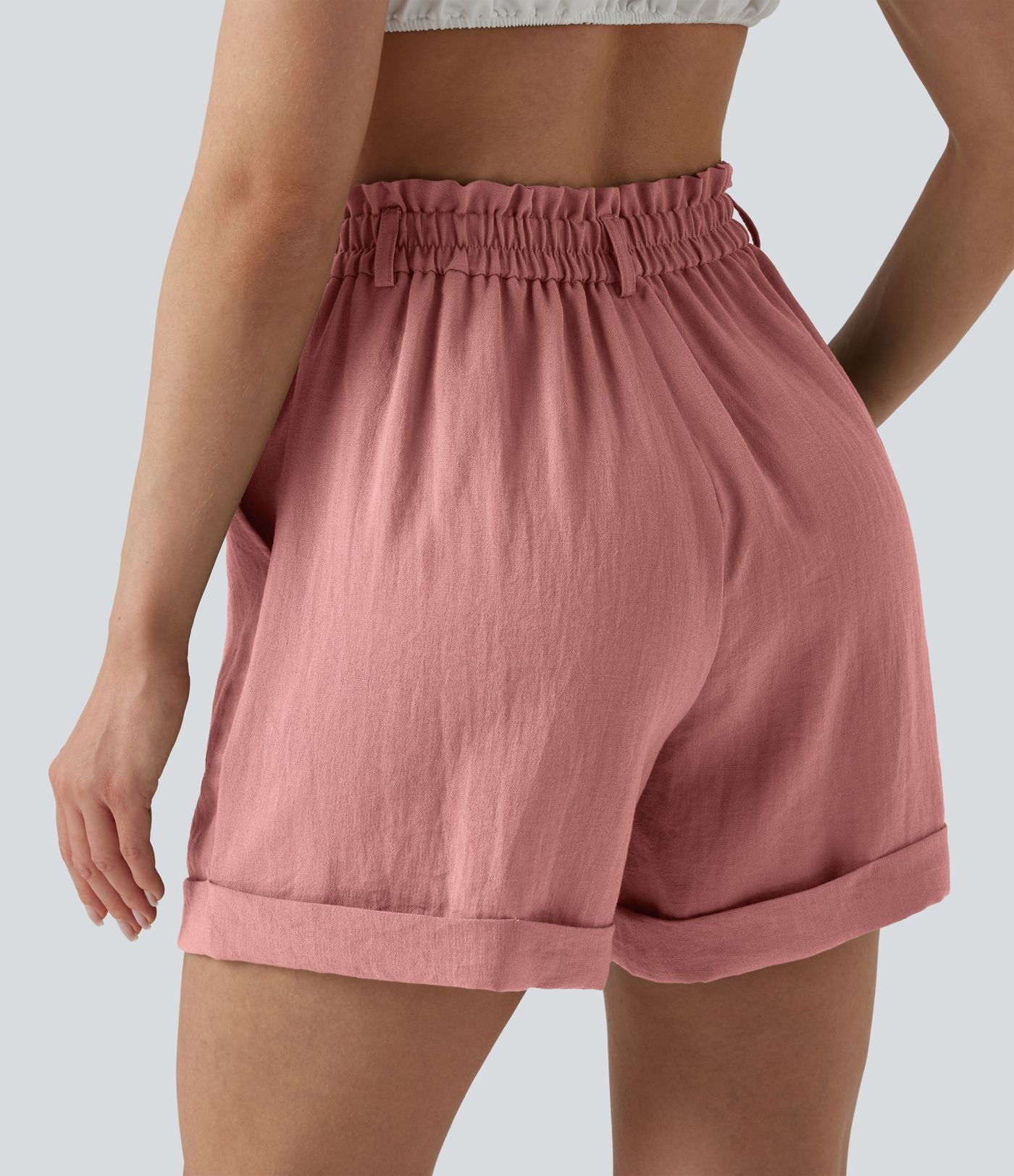 Short resort 12,5 cm taille haute effet lin avec ourlet roulotté et poches