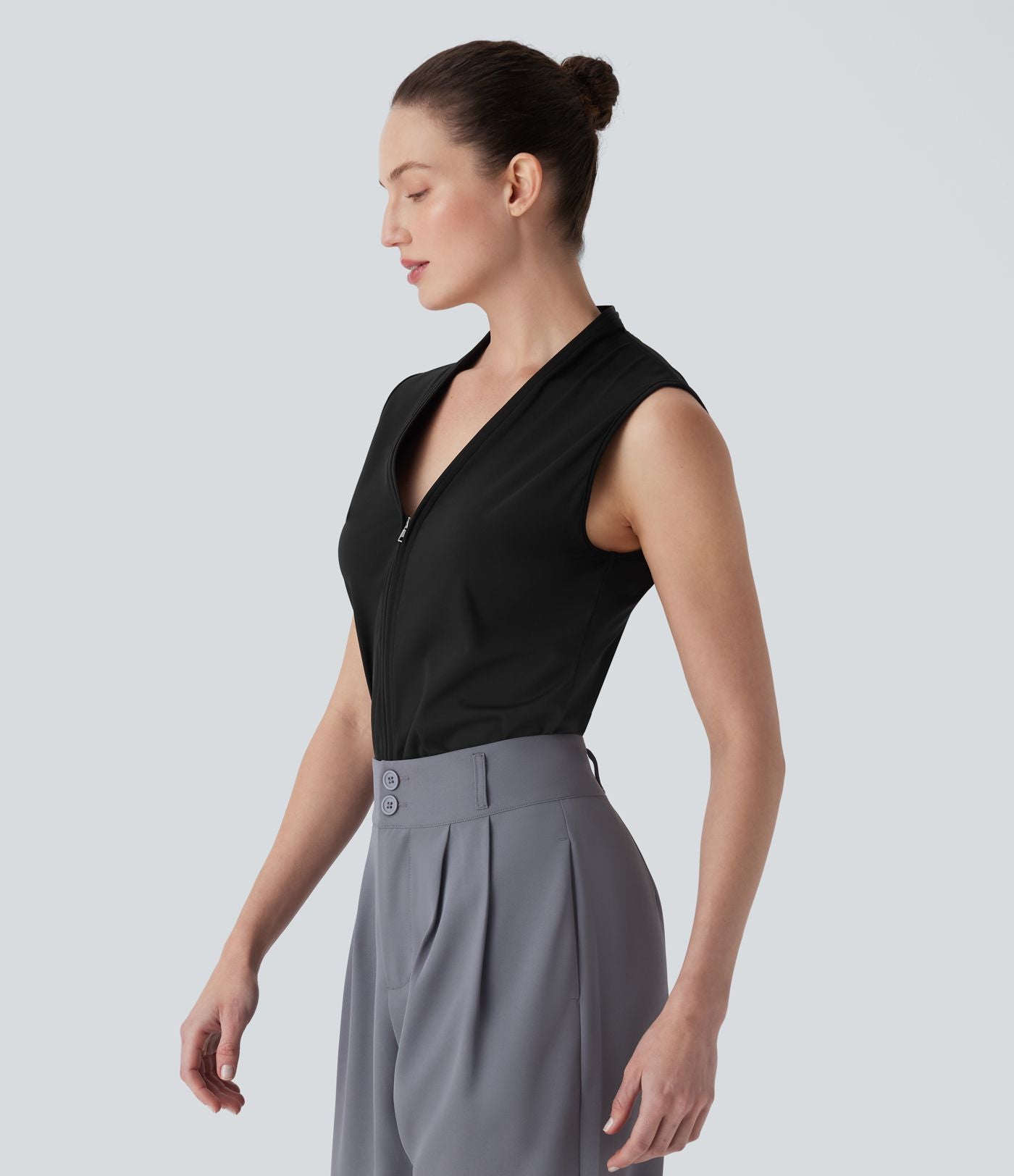 Blouse de travail Softlyzero™ Airy col V zippée sans manches Cool Touch - UPF50+