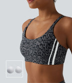Brassière de sport d'entraînement à maintien moyen imprimé léopard et rayures color block Halara UltraSculpt™
