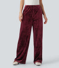 Pantalon large décontracté en velours taille haute avec cordon et poches