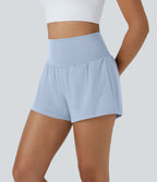 Short 7,5cm Yoga 2 en 1 Super Taille Haute Poches Arrière Poches Cachées Latérales