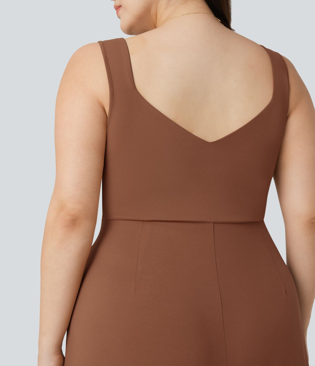 Combinaison décontractée grande taille dos en U sans manches avec poches