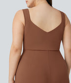 Combinaison décontractée grande taille dos en U sans manches avec poches