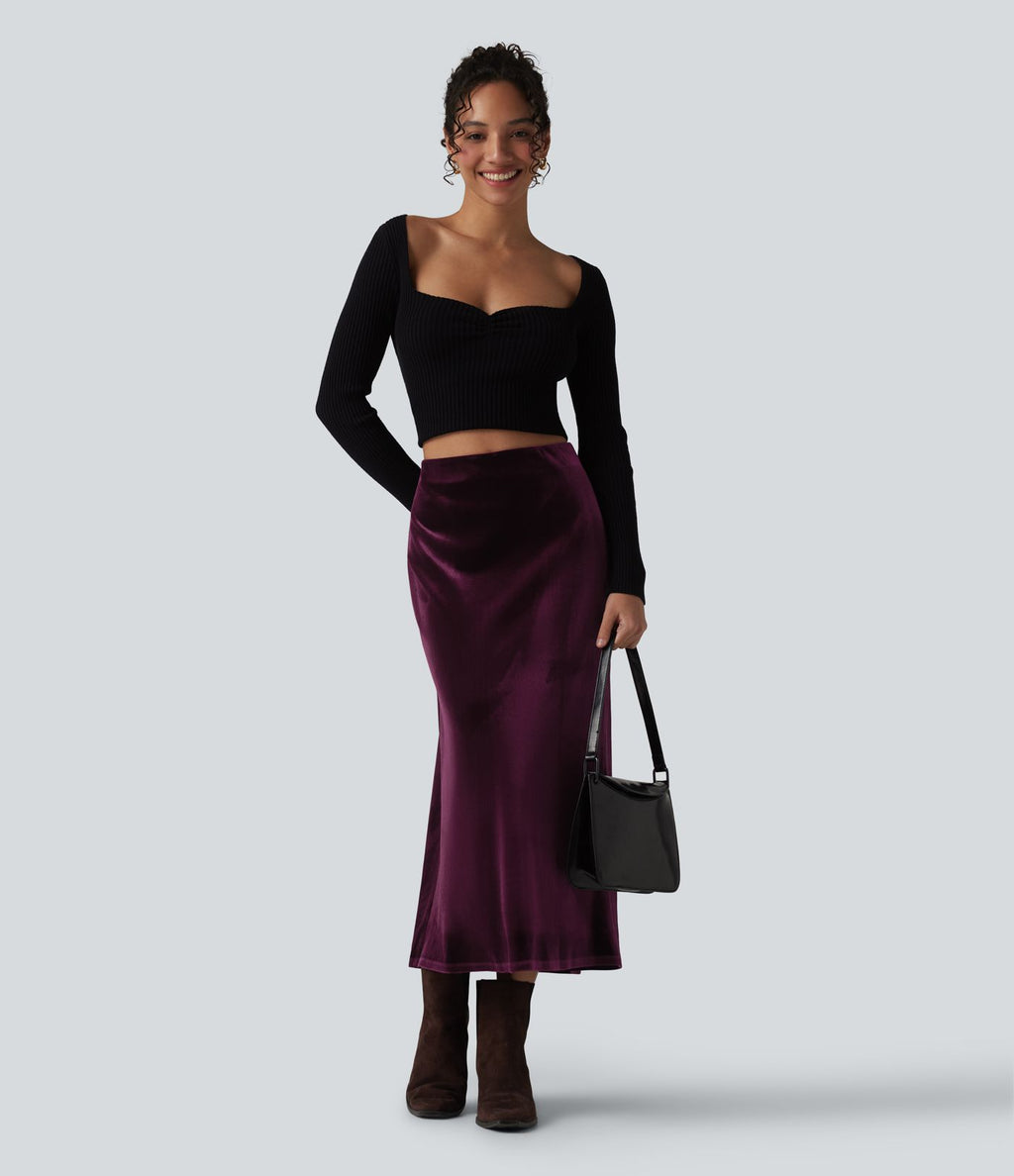Jupe midi tailleur en velours taille haute