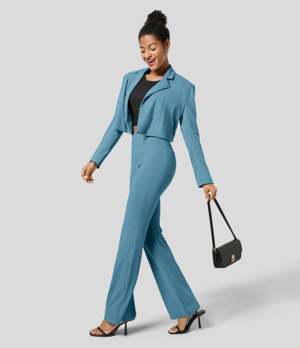 Pantalon tailleur légèrement évasé taille haute avec poches arrière Halara Flex™