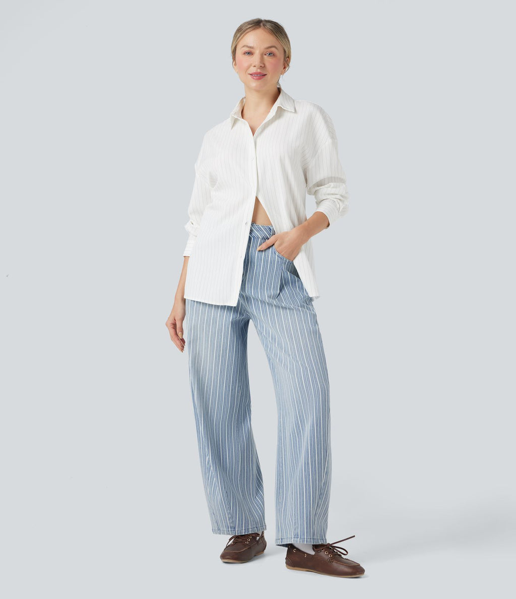 Jean barrel Halara Flex™ rayé taille haute avec poches