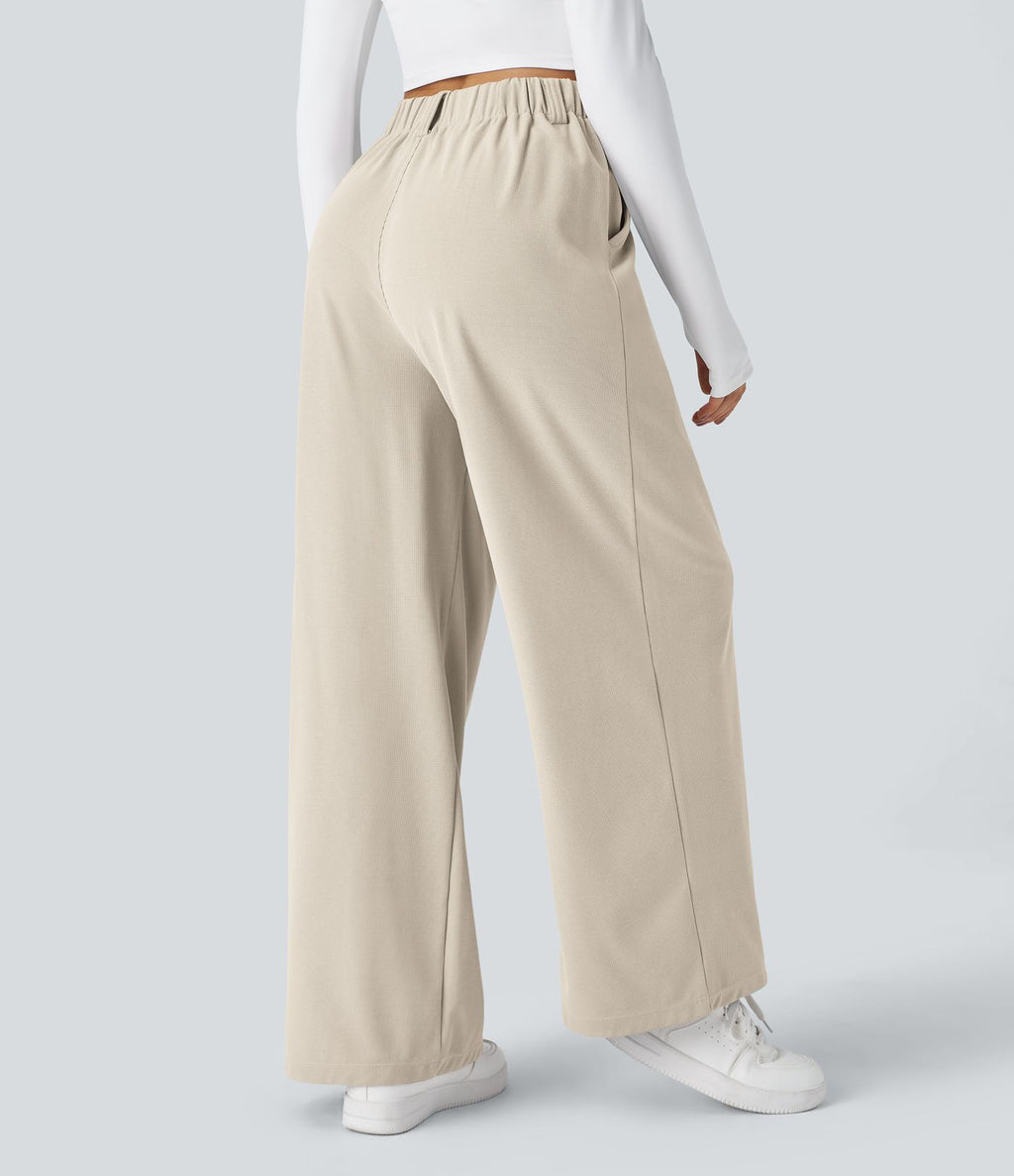 Halara Flex™ Pantalon Tailleur Large Fluide Gaufré Taille Haute Poches Latérales