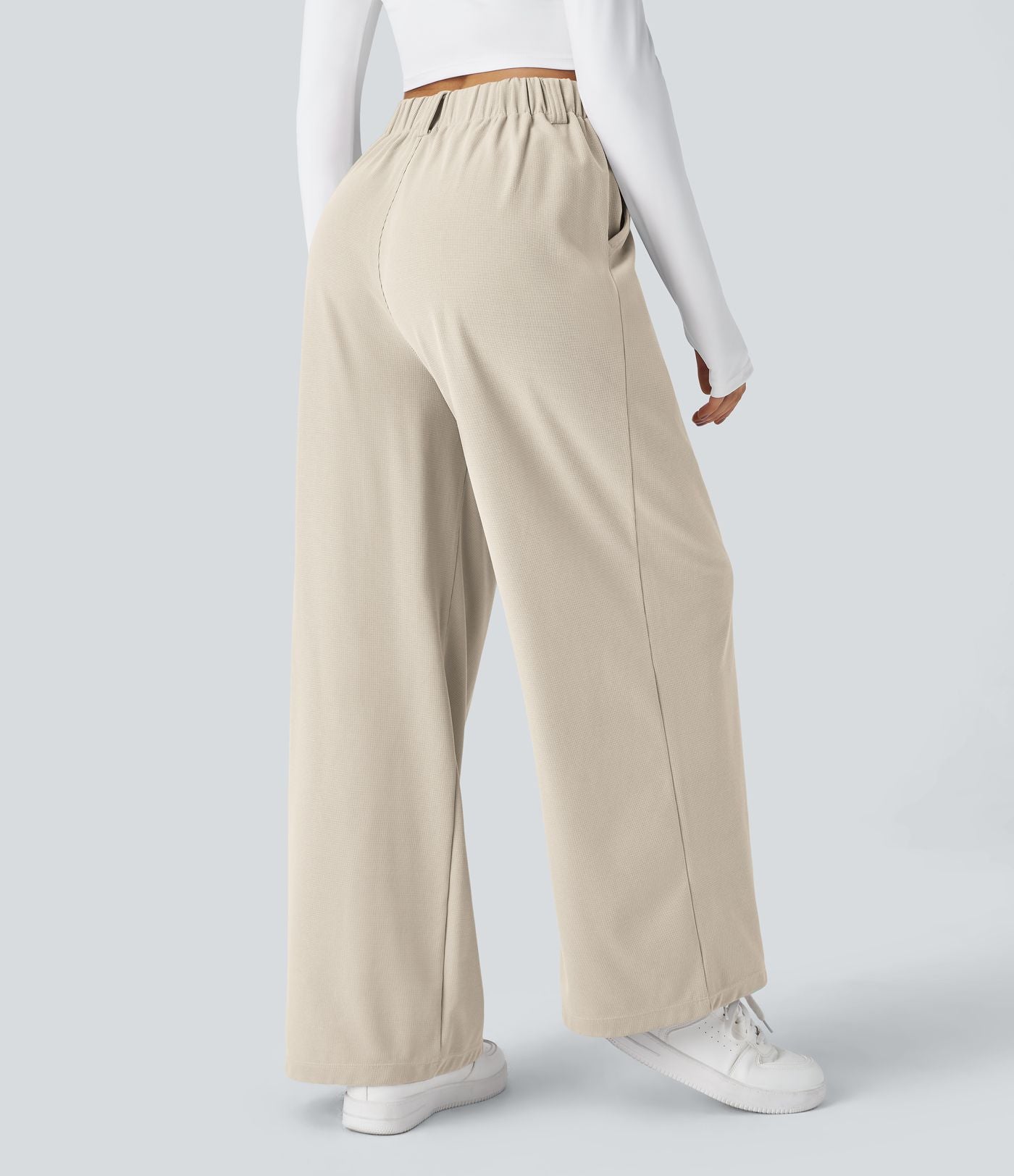 Halara Flex™ Pantalon Tailleur Large Fluide Gaufré Taille Haute Poches Latérales