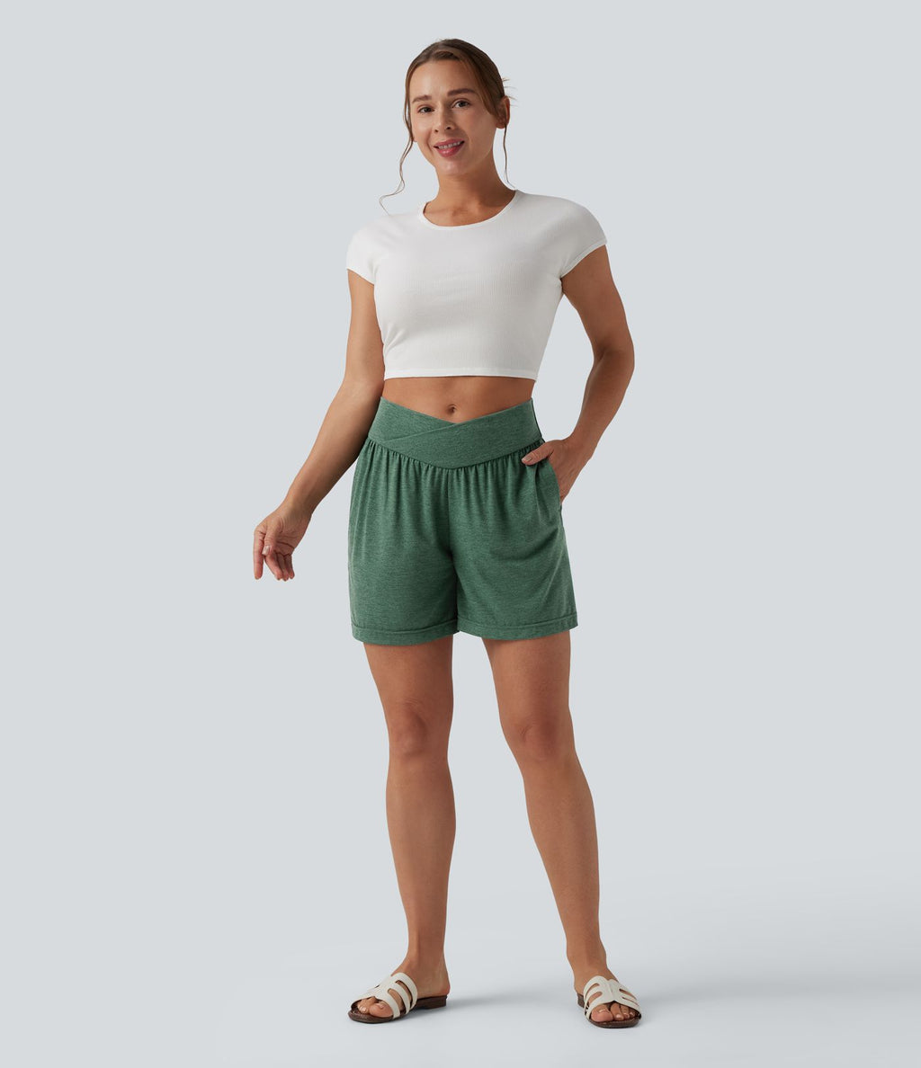 Short décontracté croisé taille haute 12,5 cm avec poches