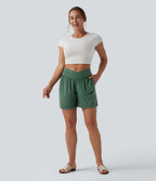 Short décontracté croisé taille haute 12,5 cm avec poches