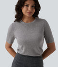 Pull tailleur ajusté col rond manches courtes mélange soie-laine