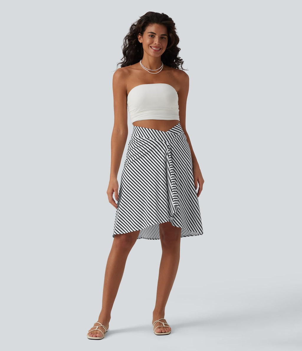 Jupe resort taille haute croisée ourlet asymétrique