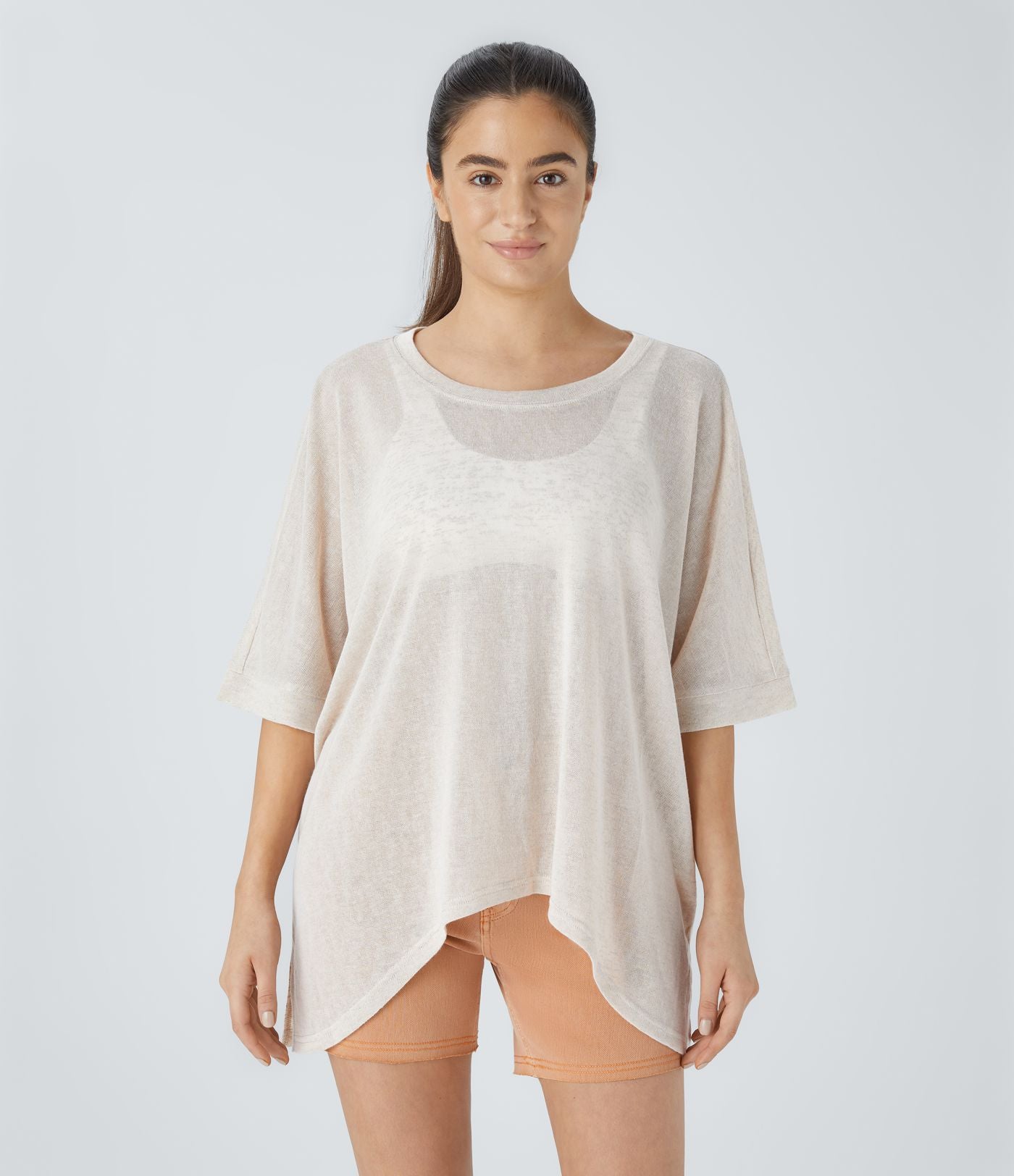 Top Casual Oversize Asymétrique Ourlet Fendu Transparent