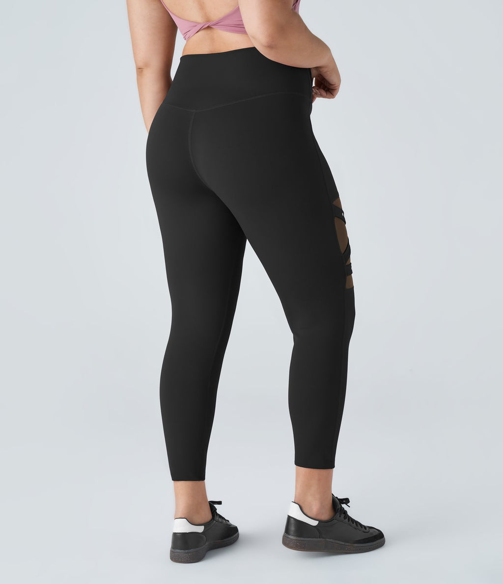 Legging yoga grande taille croisé taille haute avec mesh contrastant et boucle décorative DayStretch