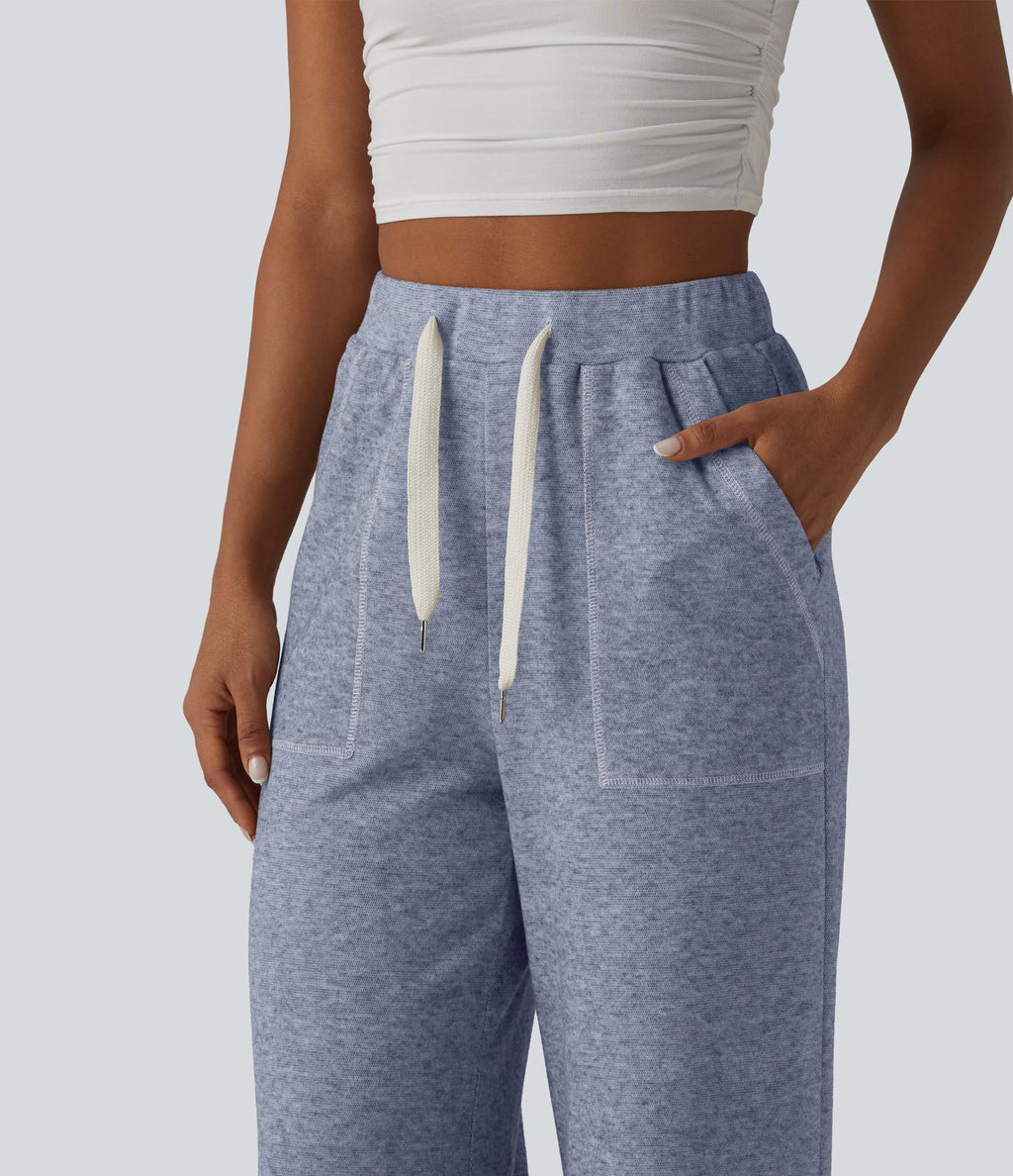Pantalon ample taille haute avec cordon de serrage et poches