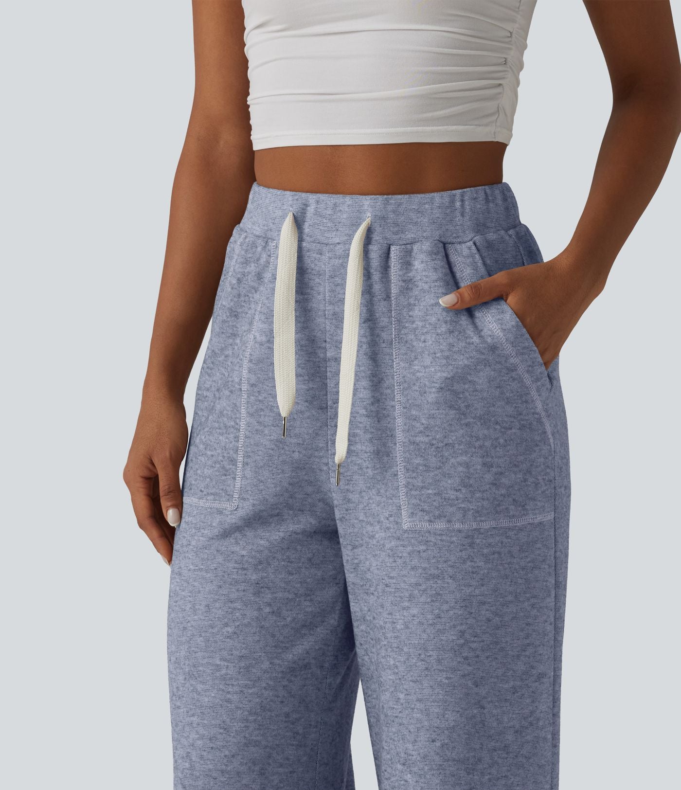 Pantalon ample taille haute avec cordon de serrage et poches