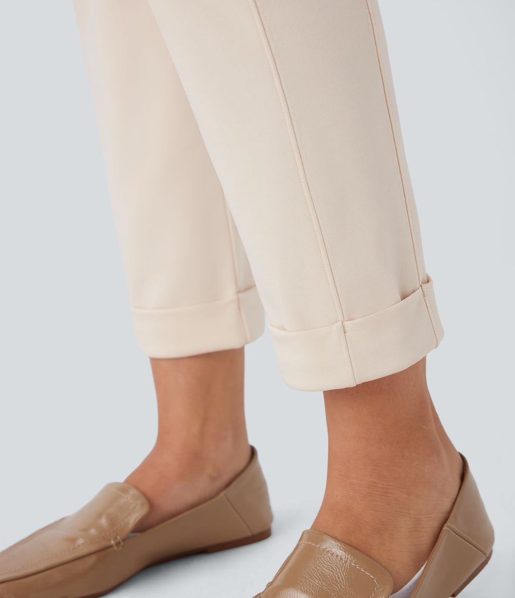 Pantalon fuselé ajusté longueur cheville taille haute ourlet roulotté