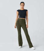 Pantalon cargo décontracté évasé taille haute avec poches à rabat latérales