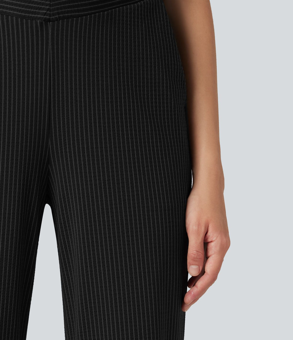 Pantalon décontracté évasé à rayures, taille haute, séchage rapide, ceinture en V, avec poches - Protection solaire UPF40+