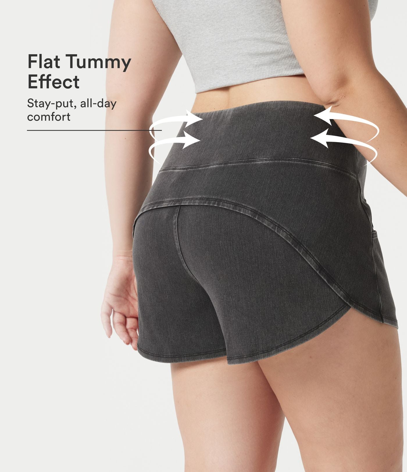 Short en jean Halara Flex™ skinny décontracté grande taille ventre plat, taille haute, ourlet arrondi, à poches