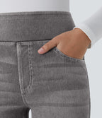 Halara Flex™ Jean bootcut décontracté extensible délavé taille haute à poches multiples