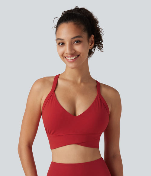 Brassière de yoga Halara UltraSculpt™ côtelée maintien léger à col V avec coussinets amovibles
