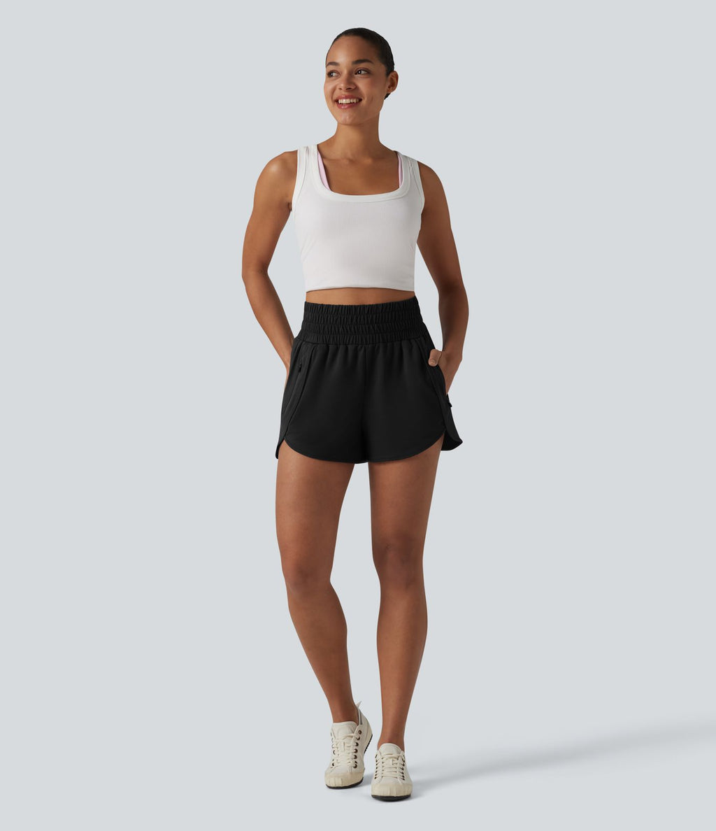 Short sweat décontracté taille haute à ourlet arrondi 7,5 cm avec poches