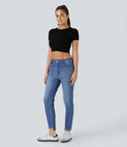 Jean skinny 7/8 décontracté taille basse Halara Flex™ avec poches zippées