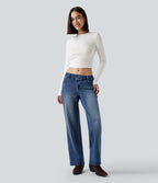 Jean décontracté Halara Flex™ asymétrique jambe droite taille basse avec poches