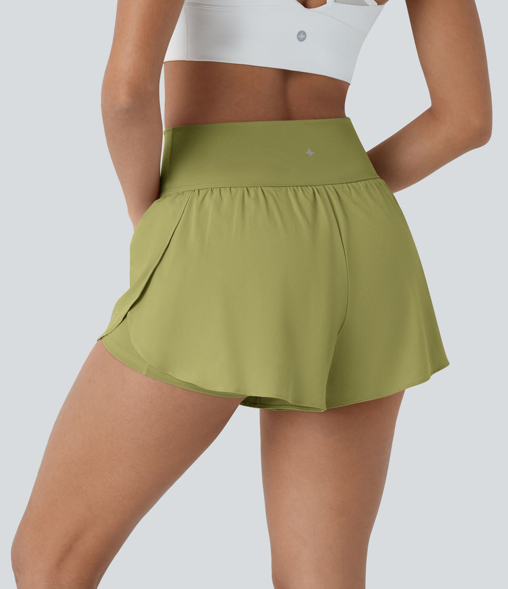 Softlyzero™ QuickDry Short de course à pied 2-en-1 taille haute à ourlet croisé avec pois réfléchissants et poches latérales