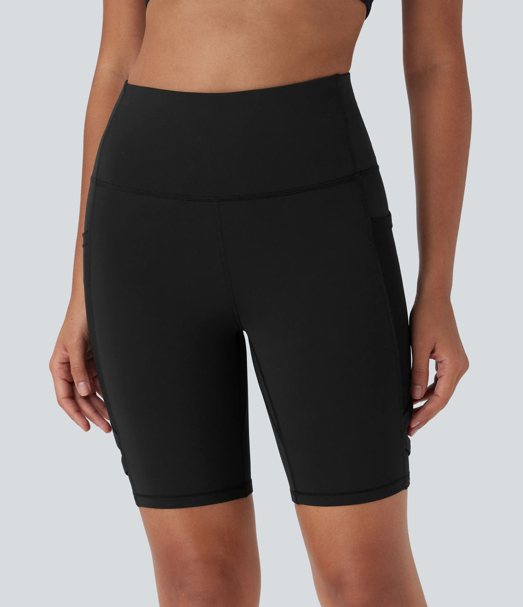 Short cycliste de yoga SpeedWave™ taille haute avec filet contrasté, séchage rapide, poches latérales - 17,5 cm
