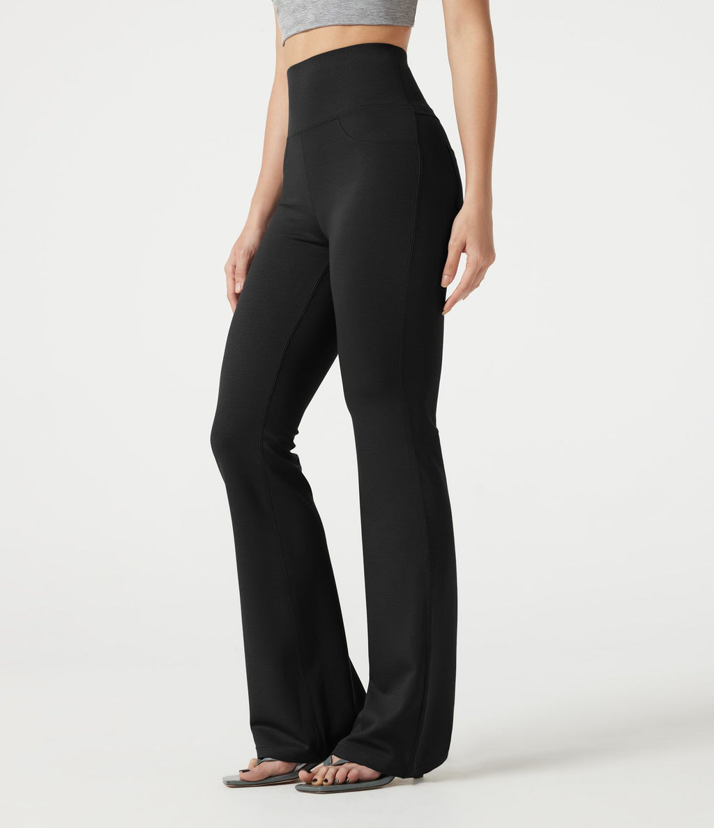 Pantalon bootcut décontracté, taille haute, à poches